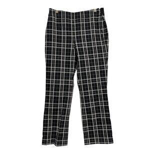 Per Se Carlisle Cindy Pants Womens 4 Black Plaid Side Zip Straight Leg Preppy